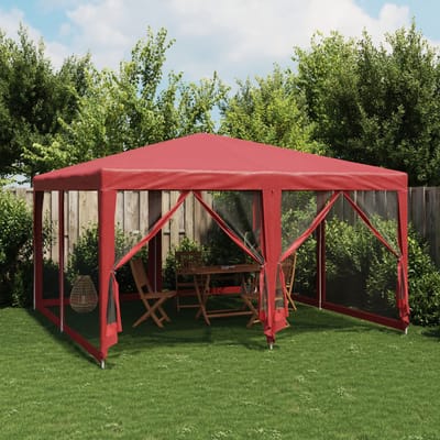 vidaXL - Partytent - met - 8 - mesh - zijwanden - 4x4 - m - HDPE - rood