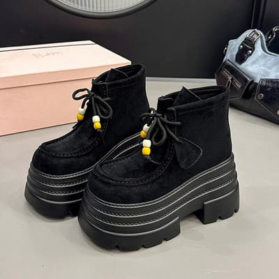 Platform Enkellaarsjes Dames Hoge Hakken Designer Veterschoenen Mode Winter Korte Dameslaarzen Nieuwe Trend Sport Mujer Botas 39 black