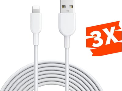 3x Versterkte USB Oplaadkabel - Geschikt voor iPad, iPhone - Oplader Kabel 3 Meter Lang - 12W