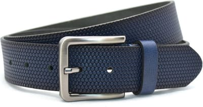 Heren Riem volnerf Leer Navy blauw - 4 cm Breed - Broekriem - Nette Riem - jeans riem - pantalon riem slangenprint - Maat: 105 / Totale lengte riem 120 cm - Echt Leer