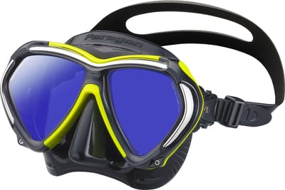 TUSA Paragon – Premium duikmasker met dubbele lens, hoge weerstand, CrystalView-lenzen met UV420 en antireflecterende behandeling, helder zicht en comfortabel draagcomfort – Zwart/Geel – M2001SQB FYA