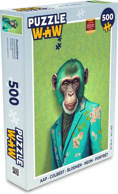 Puzzel Aap - Colbert - Bloemen - Neon - Portret - Legpuzzel - Puzzel 500 stukjes