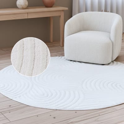 TAPISO Hygge Rond Vloerkleed Crème-Wit Modern Laagpolig 3D Geometrisch Kleed met Cirkels Woonkamer Slaapkamer Tapijt Slijtvast en Easy-Care OEKO-TEX - 80x80