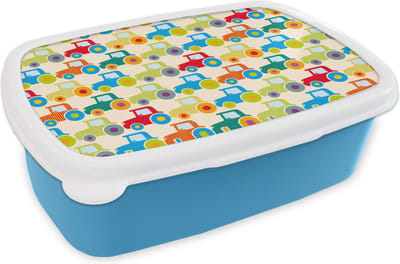 Broodtrommel Blauw - Lunchbox - Brooddoos - Patronen - Trekker - Kleuren - Jongetje - Jongens - Kinderen - Kids - 18x12x6 cm - Kinderen - Jongen