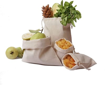 Organic Cotton Storage Reusable Drawstring Bags Medium 10 x 12 Inch Multifunctional Pack of 12 - Canvas Cotton Premium Quality Fabric Bags - Cotton Production Reusable