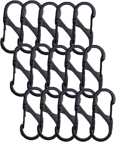 15-stuks karabijn haken - mini-sleutel hanger - rugzakslot - sleutelslot - Ritssluitingclip - S-vormige karabijn haak met rits - met vaste antidief stalgesp - geschikt voor kamperen en wandelen in de buitenlucht - 40 mm - zwart