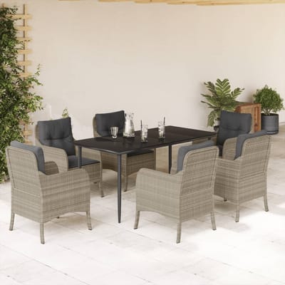 vidaXL - 7-delige - Tuinset - met - kussens - poly - rattan - grijs