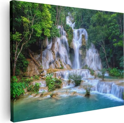 Artaza Canvas Schilderij Waterval - 40x30 cm - Klein - Wanddecoratie Woonkamer - Muurdecoratie Jungle - Kamer Accessoires Bos