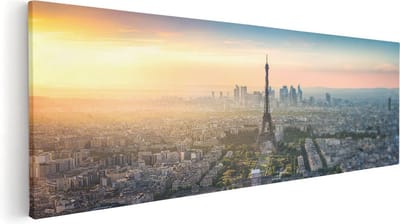 Artaza Canvas Schilderij Eiffeltoren - 60x20 cm - Wanddecoratie Stad - Muurdecoratie Parijs - Kamer Accessoires