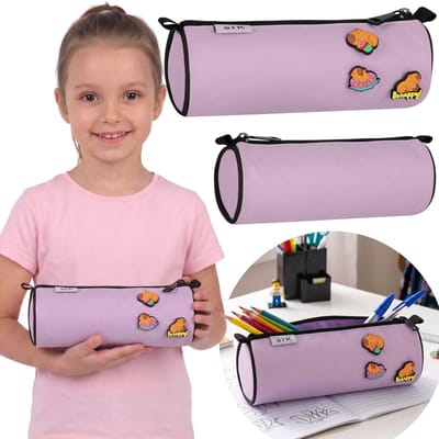 Capibara Paars schooletui voor meisjes, rond, etui voor schoolspullen 22x8x8 cm