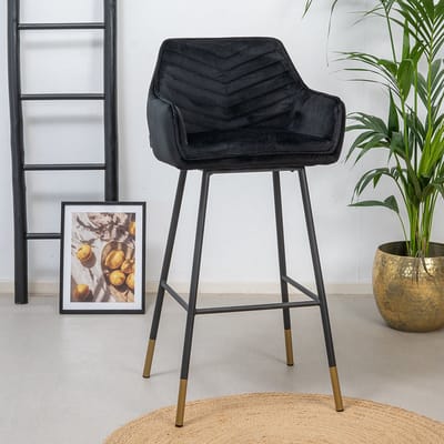 Bronx71® Velvet barkruk Fiona zwart 65-78 cm - barstoel