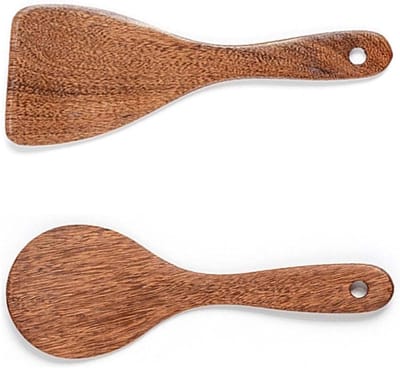 Set van 2 Houten Rijstlepels - Antiaanbak, Warmtebestendig en Natuurlijke Keukenlepel voor het Maken en Serveren van Rijst