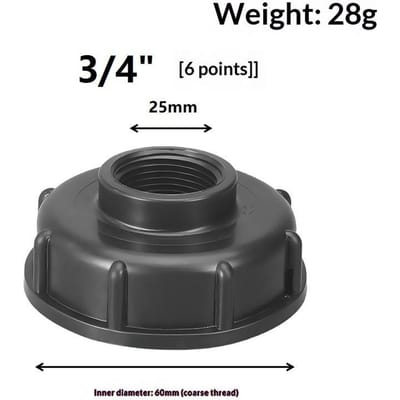 IBC Ton Vat S60 * 6 Grove Schroefdraad Adapter Deksel, 4 Minuten 6 Minuten 1 Inch Binnendraad Klep Adapter, Specifiek Adapter Accessoire voor Ton Vat 3/4' zwart