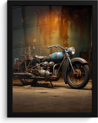 Poster in lijst - Fotolijst 30x40 cm - Posters - Vintage - Motor - Blauw - Oud - Garage - Posterlijst zwart - Decoratie - Wanddecoratie woonkamer - Muurdecoratie slaapkamer