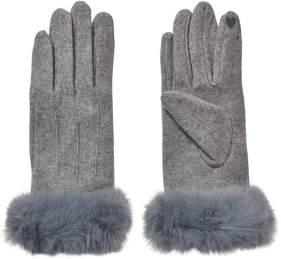 Clayre & Eef Handschoenen met imitatiebont 9x23 cm Grijs Polyester