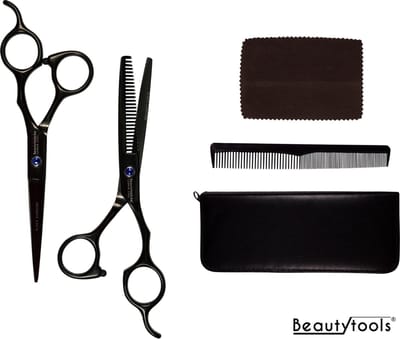 PROMO! Beautytools BLACK Professionele Duitse Kappersscharen SET Rechtshandig - Kappersschaar + Uitdunschaar Black Diamond -- 6" BS