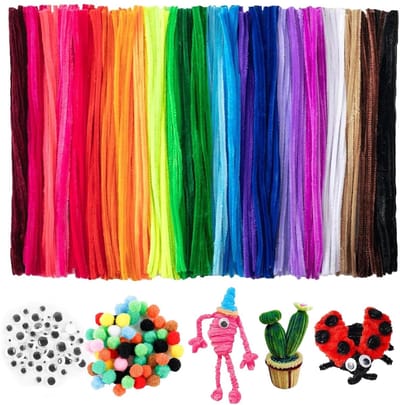 Creatieve Knutselset met 560 Pijpenragers in 20 Kleuren, Chenille Draad, Pluche Ballen en Ogen voor Kinderen en Volwassenen