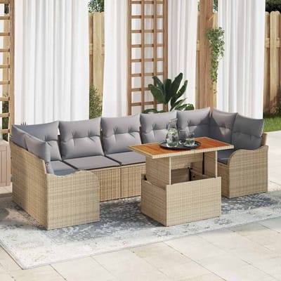 vidaXL - Tuinbank - Set - 8 - st - Beige - en - Lichtgrijs - poly - rattan