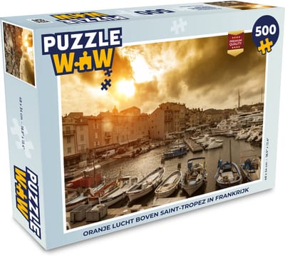 Puzzel Oranje lucht boven Saint-Tropez in Frankrijk - Legpuzzel - Puzzel 500 stukjes