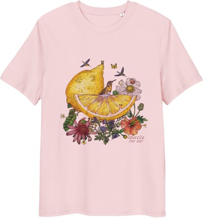 T-shirt Squeeze the Day - Citroen en Bloemen Print - Dames en Heren - Roze - S