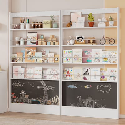 DESMIU Boekenkast - Ultraflauw En Ruimtebesparend Met Schoolbord - Voor Kinderkamer En Smalle Ruimtes - Wit - 100x10x180 Cm