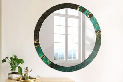 Wallfluent Bedrukte Ronde Spiegel - Ronde Wandspiegel Decoratieve Print Marmergroen - 90 cm / 76 cm - Groente - Groente Ronde Spiegel Met Bedrukte Lijst - Woonkamerspiegel - Inloopkastspiegel - Hal - Ronde vorm