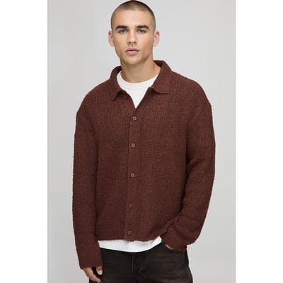 Boxy Fit Geborsteld Gebreid Shirt | Chocolate | Size Medium