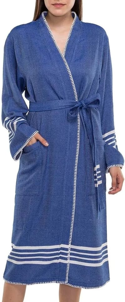 Lalay - hamam badjas Krem Sultan - royal blue - S - dames heren badjas - sauna badjas - dunne badjas - 100% gekamd katoen