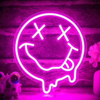 Daity Neonlichtbord met smeltende smiley - voor wanddecoratie - dimbaar neonlichtbord met smiley - geschikt voor slaapkamer - kinderkamer - feest - roze wanddecoratie - USB-voeding - vakantiecadeau