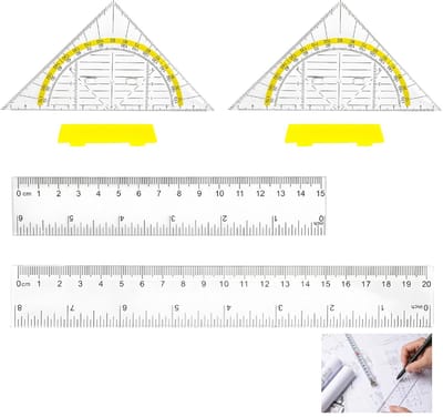Geometrie Set - Tekenset Linialen - Nauwkeurig Tekenen - Ergonomisch Ontwerp - 15 en 20 cm - Transparant