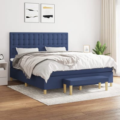 vidaXL - Boxspring - met - matras - stof - blauw - 160x200 - cm