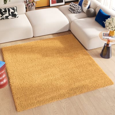 Tapiso Essence Square Vloerkleed Geel Modern Hoogpolig Tapijt Maat- 120x120
