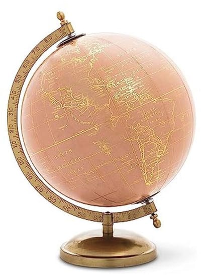 Kleine decoratieve draaibare wereldbol 28 cm hoog in roze/goud