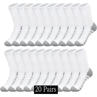 10/20/30 Paires Chaussettes Classiques Mi-hautes Homme Chaussettes de Sport Unisexe Pour Homme Course Basketball Antidérapantes Extérieur Respirantes Chaussettes Homme 39-44 white
