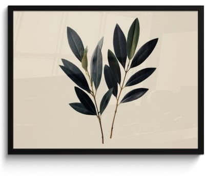 Poster in lijst - Fotolijst 80x60 cm - Posters - Ovaalvormige bladeren - Diep groen - Symmetrisch - Posterlijst zwart - Decoratie - Wanddecoratie woonkamer - Muurdecoratie slaapkamer