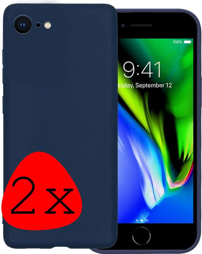 Hoesje 2 Stuks - Geschikt voor Apple iPhone 7 - Sterk & Shockproof - Case Siliconen - Back Cover - Telefoon Hoes - Donkerblauw