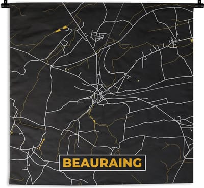 Wandkleed - Wanddoek - Goud - Stadskaart - Beauraing - Kaart - Plattegrond - 180x180 cm - Wandtapijt