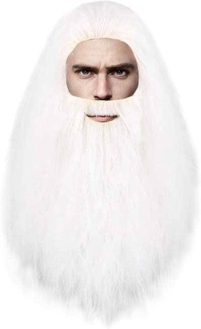 Langharige Tovenaar Perkament met Baard voor Cosplay, Halloween en Feestkleding Accessoires (Wit)