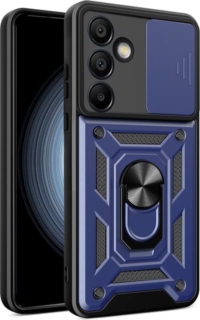 MobyDefend Hoesje - Geschikt voor Samsung Galaxy S24 FE - Pantsercase Met Draaibare Ring - Blauw