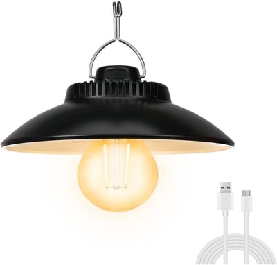 GELLDG Elektrische campinglantaarn - Oplaadbare LED zeltlamp - 200 Lumen, 1200 mAh, IPX4 Waterdicht - USB-oplaadbaar - Met volle en halve helderheid - Geschikt voor camping, noodverlichting en buitenshuis - Warmwit licht