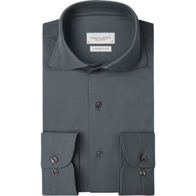 Overhemd Lange Mouw Profuomo Japanese Knitted Overhemd Denim Blue