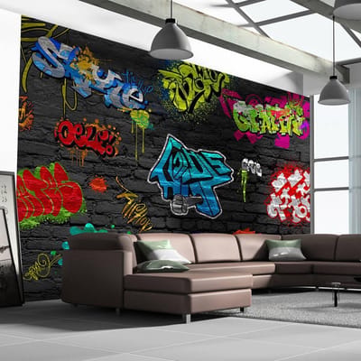 200cm X 140cm - Fotobehang - Graffiti muur, multi-gekleurd, 5 maten, premium print vliesbehang, voor woon en slaapkamer, eenvoudig aan te brengen, geen behangtafel nodig, instructies bijgesloten