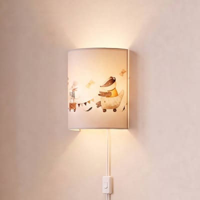 Duolla Kinderwandlamp Kids Print wit/kleurrijk, 24 cm, stekker, textiel