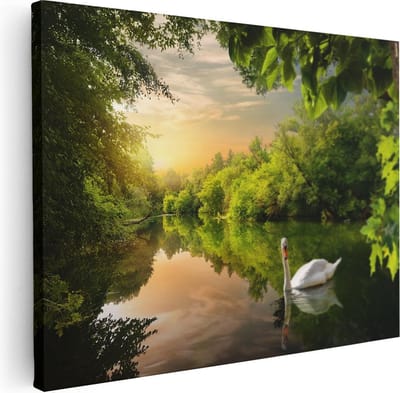 Artaza Canvas Schilderij Zwaan In Bos - 40x30 cm - Klein - Wanddecoratie Natuur - Muurdecoratie Woonkamer - Schilderijen Op Canvas
