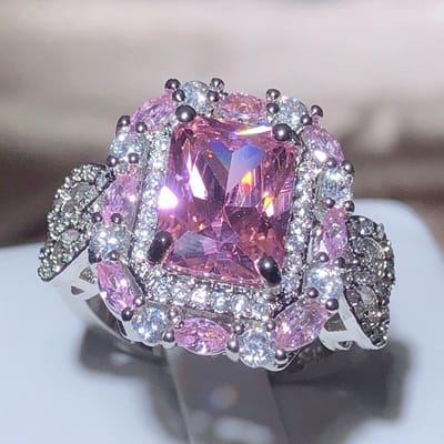Sprankelende Roze Zirkoon Collectie Vierkante Ring Dames Stempel Nieuwe Mode Sieraden Feest Verjaardagscadeau 10 gray