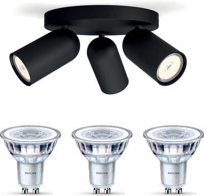 Philips Pongee Opbouwspot (Zwart) - Warmwit Licht - Plafondspot met 3 Lichtpunten - GU10 - Niet Dimbaar