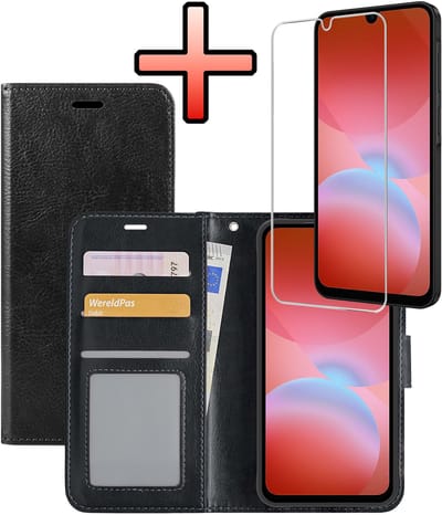 Hoesje - Met Screenprotector - Geschikt voor Samsung Galaxy A26 - Luxe Pasjeshouder - Bookcase Portemonee - Flip Case - Kunstleer Book Case - Flipcase - Book Cover - Walletcase - Portemonneehoes - Zwart