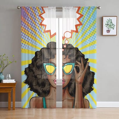 Dames Zonnebril Mode Tule Gordijnen voor Slaapkamer Hal Woonkamer Decor Chiffon Gordijn voor Balkon Keuken Huis Gordijnen 135W x 114H(cm) yellow