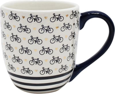 Dekoratief | Mok 'Bike Lovers', wit/zwart/goud, keramiek, 10x10x12cm | A245544