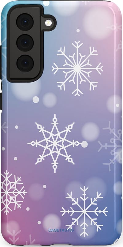 Casetastic hoesje geschikt voor Samsung Galaxy S21 FE 5G - Dubbellaagse bescherming - Snowy Winter Gloed - Fashion Case - Lila Lichtgrijs Lichtblauw Lichtroze